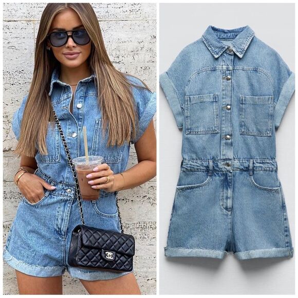 Zara Denim Jumpsuit Small New - Picture 1 of 13